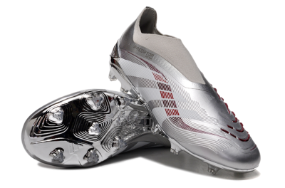 Adidas Predator 25 Elite Laceless FG Football Boots - Silver/Red/Grey