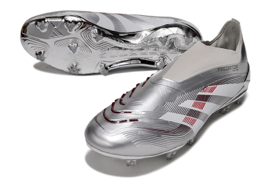 Adidas Predator 25 Elite Laceless FG Football Boots - Silver/Red/Grey