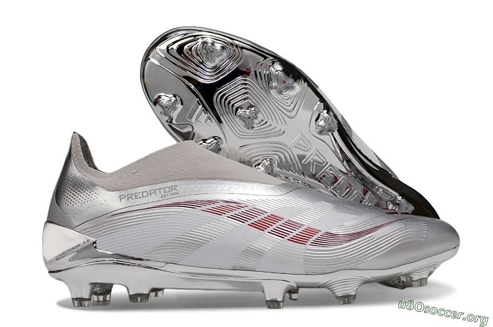 Adidas Predator 25 Elite Laceless FG Football Boots - Silver/Red/Grey 2