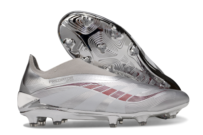 Adidas Predator 25 Elite Laceless FG Football Boots - Silver/Red/Grey