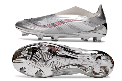 Adidas Predator 25 Elite Laceless FG Football Boots - Silver/Red/Grey