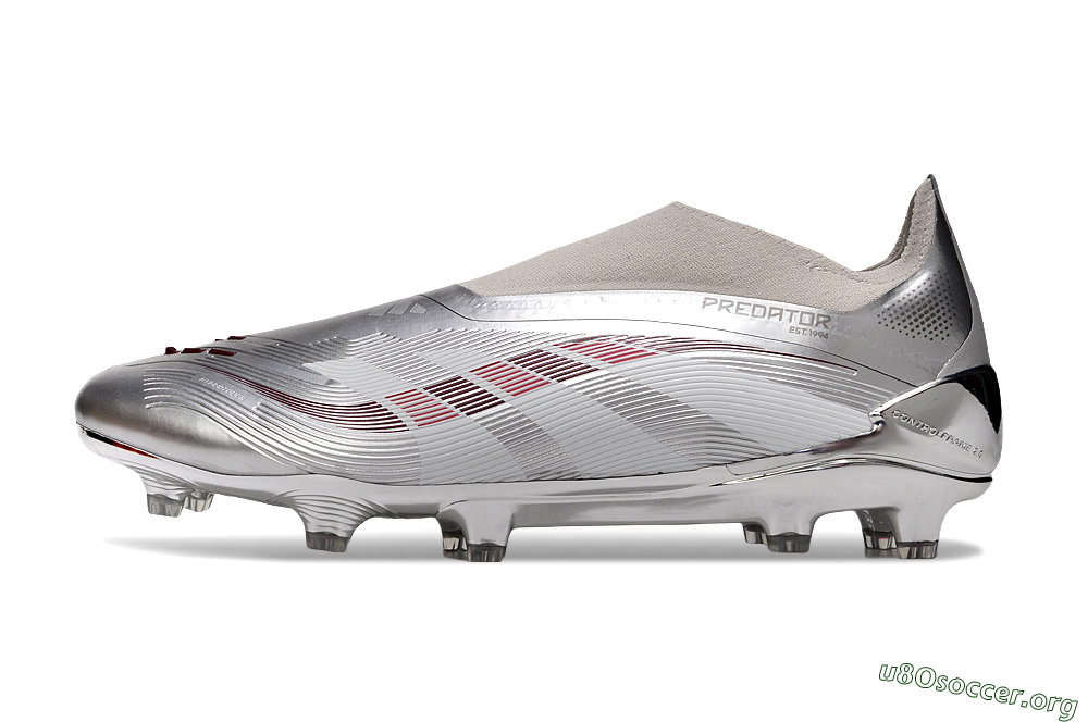 Adidas Predator 25 Elite Laceless FG Football Boots - Silver/Red/Grey 3