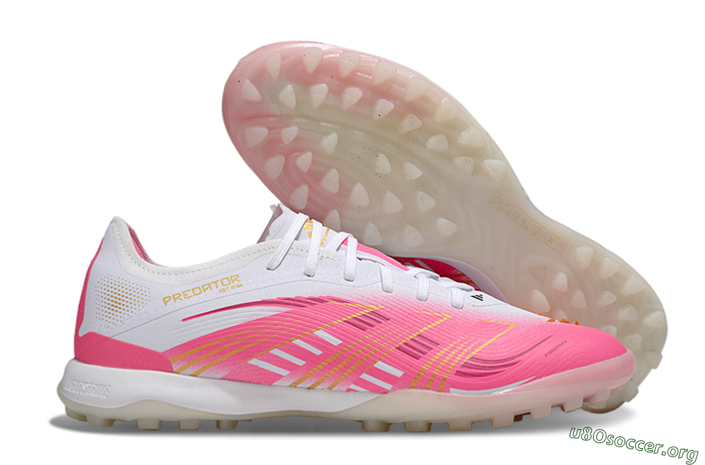 Adidas Predator 25 Elite TF Football Shoes - White/Pink/Gold 2