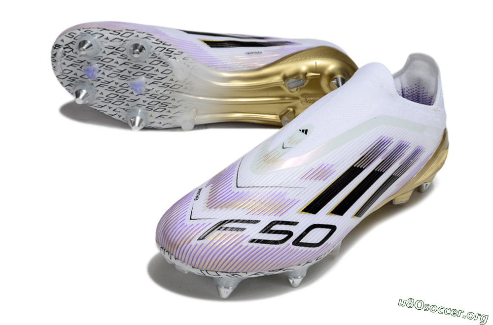 Adidas F50 Elite Laceless SG Football Boots - White/Purple/Gold 3
