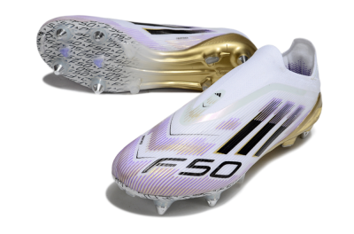 Adidas F50 Elite Laceless SG Football Boots - White/Purple/Gold