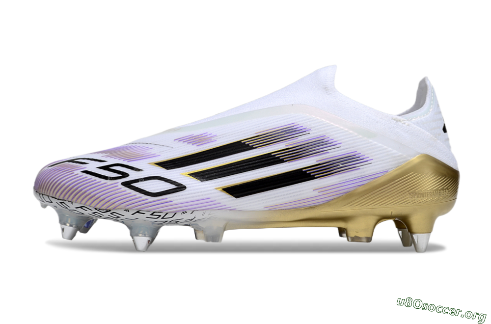 Adidas F50 Elite Laceless SG Football Boots - White/Purple/Gold 2