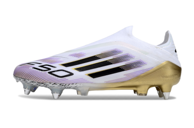 Adidas F50 Elite Laceless SG Football Boots - White/Purple/Gold