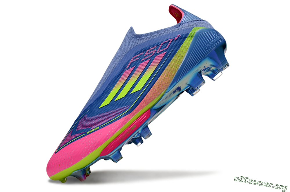 Adidas F50+ Elite Lightstrike Pro Laceless FG Football Boots - Blue/Pink/Yellow 6