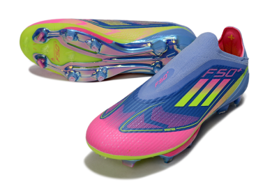 Adidas F50+ Elite Lightstrike Pro Laceless FG Football Boots - Blue/Pink/Yellow