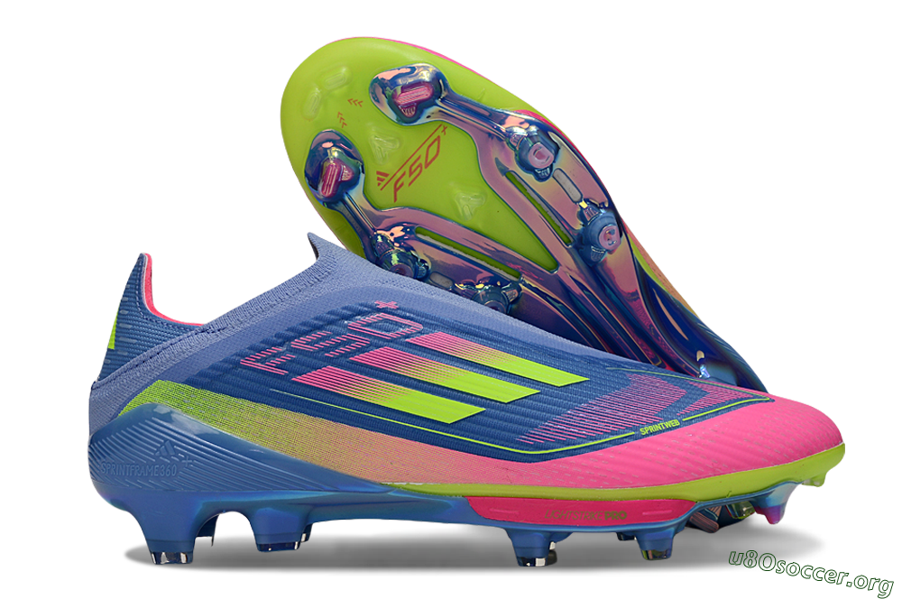 Adidas F50+ Elite Lightstrike Pro Laceless FG Football Boots - Blue/Pink/Yellow 2
