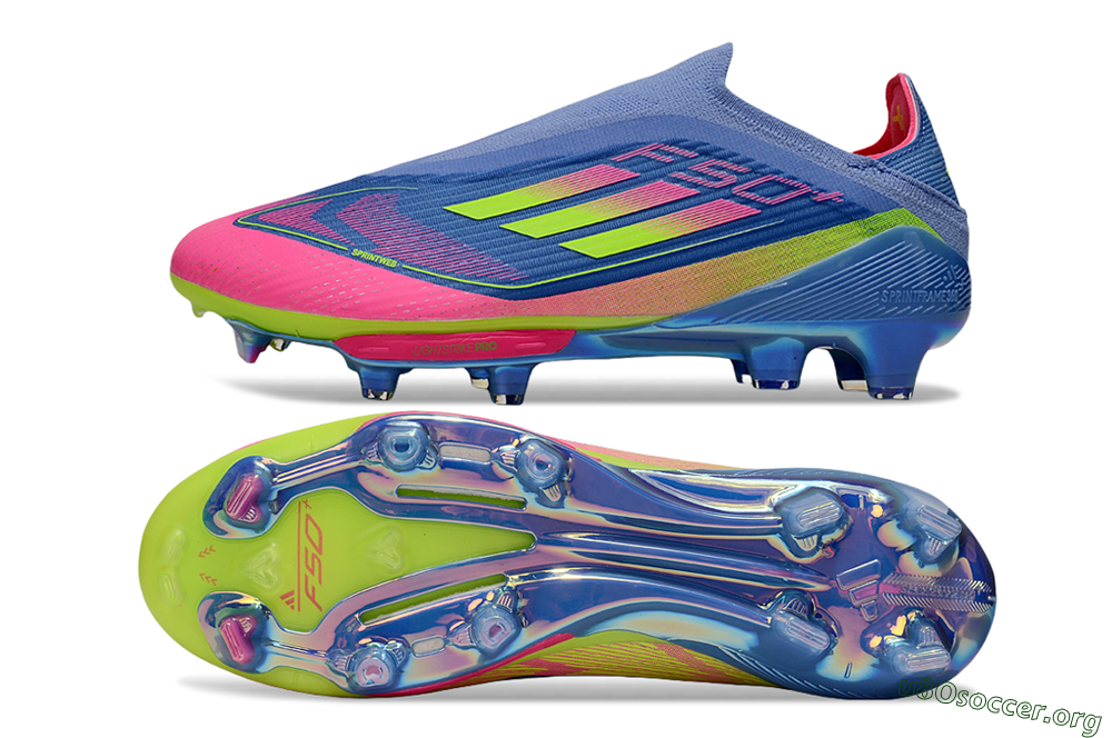 Adidas F50+ Elite Lightstrike Pro Laceless FG Football Boots - Blue/Pink/Yellow 1
