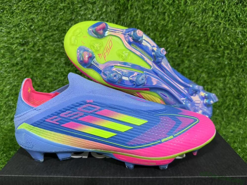 Adidas F50+ Elite Lightstrike Pro Laceless FG Football Boots - Blue/Pink/Yellow