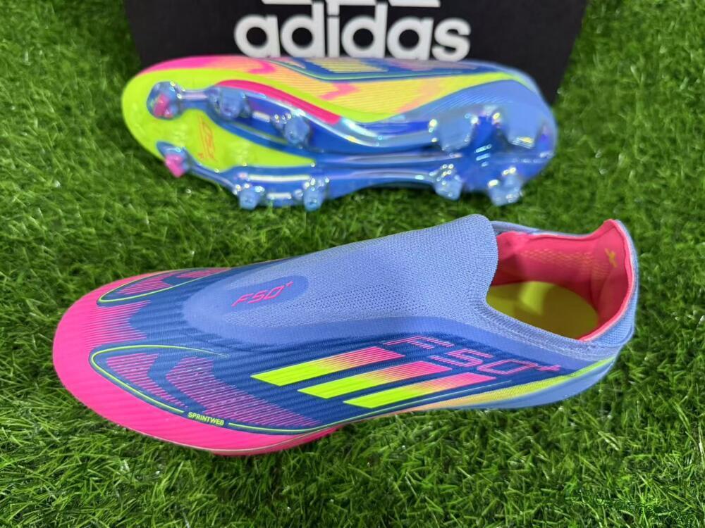 Adidas F50+ Elite Lightstrike Pro Laceless FG Football Boots - Blue/Pink/Yellow