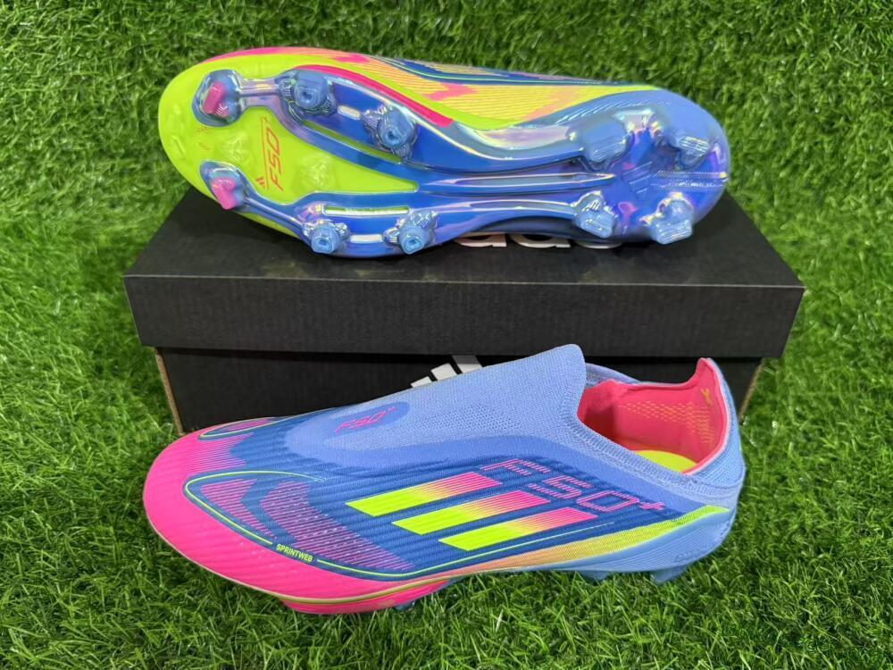 Adidas F50+ Elite Lightstrike Pro Laceless FG Football Boots - Blue/Pink/Yellow