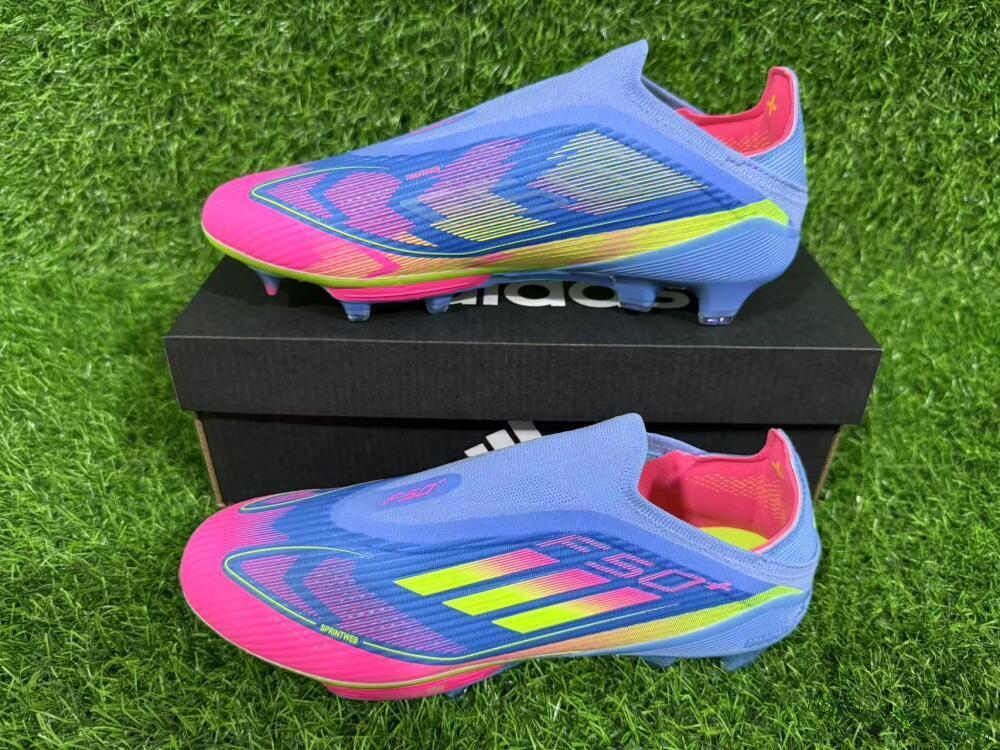 Adidas F50+ Elite Lightstrike Pro Laceless FG Football Boots - Blue/Pink/Yellow