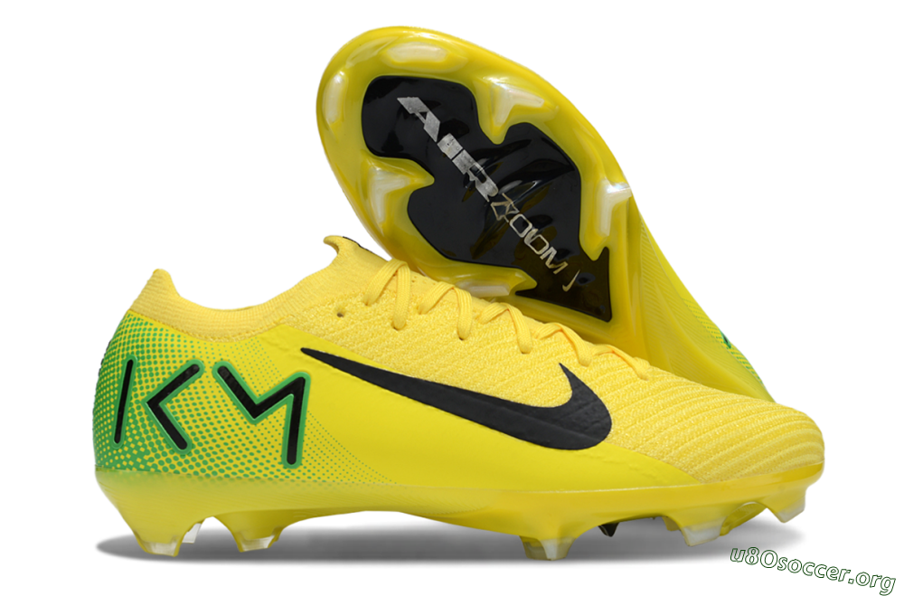 KM x Nike Air Zoom Mercurial Vapor 16 Elite FG Football Boots - Yellow/Black/Green 2