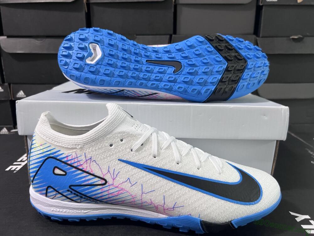 Nike Air Zoom Mercurial Vapor 16 Elite TF Football Shoes - White/Blue/Black