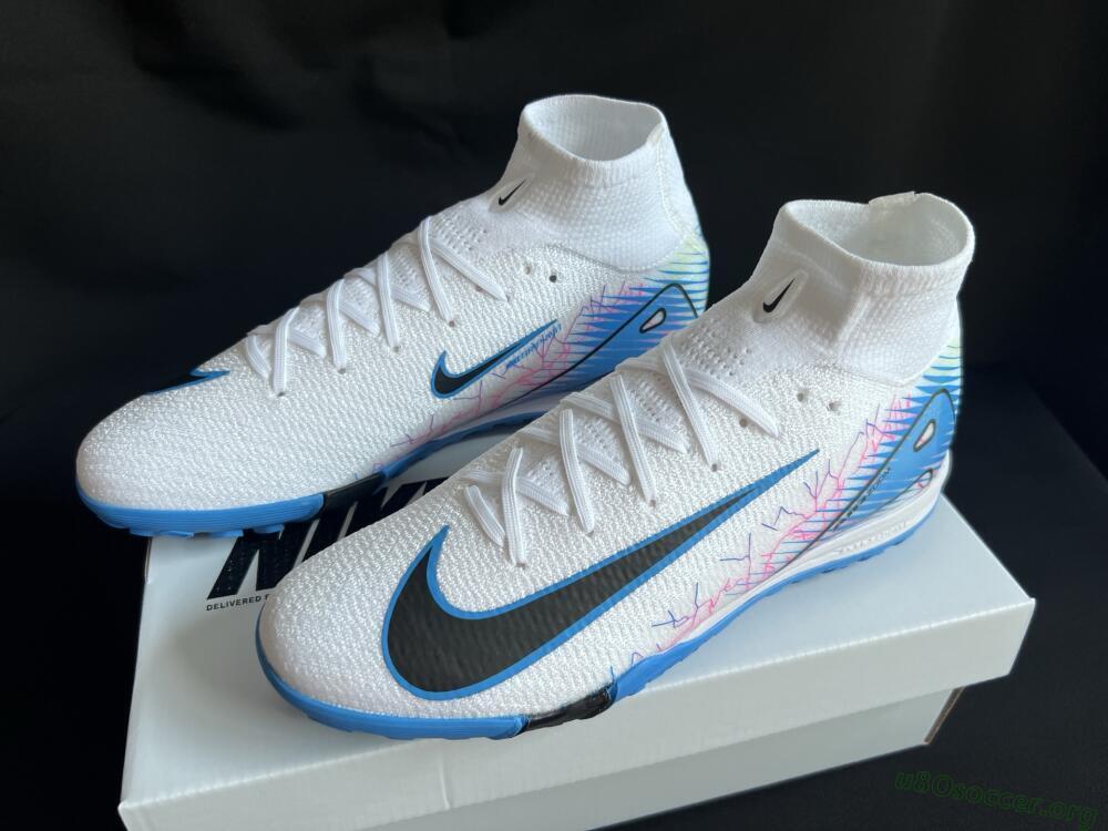 Nike Air Zoom Mercurial Superfly 10 Elite TF Football Shoes - White/Blue/Black