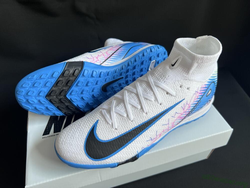 Nike Air Zoom Mercurial Superfly 10 Elite TF Football Shoes - White/Blue/Black
