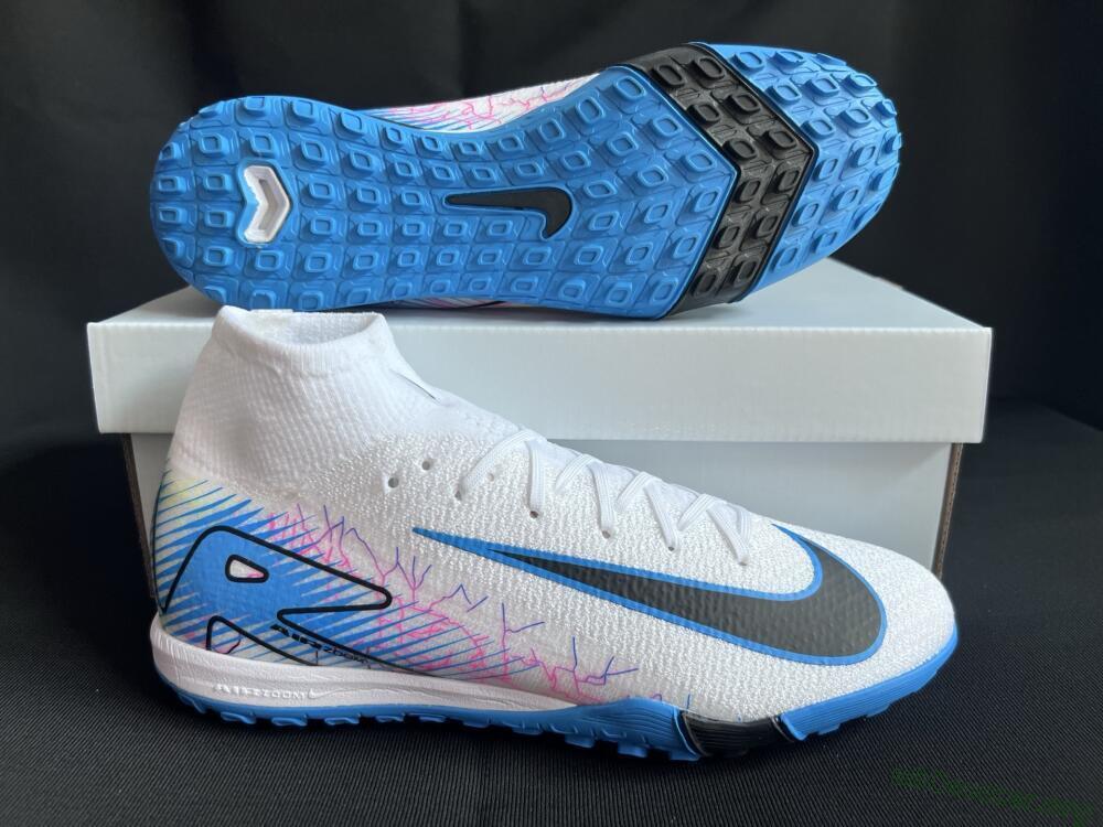 Nike Air Zoom Mercurial Superfly 10 Elite TF Football Shoes - White/Blue/Black
