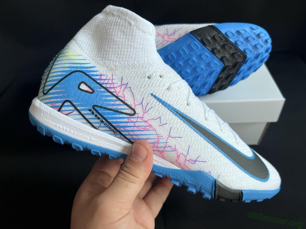 Nike Air Zoom Mercurial Superfly 10 Elite TF Football Shoes - White/Blue/Black