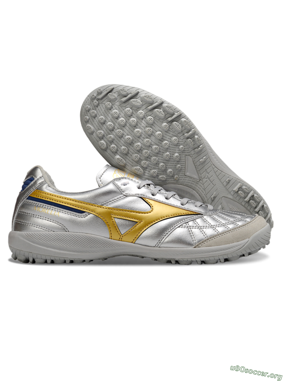 Mizuno Morelia Neo 4 TF Football Shoes - Silver/Grey/Gold 2