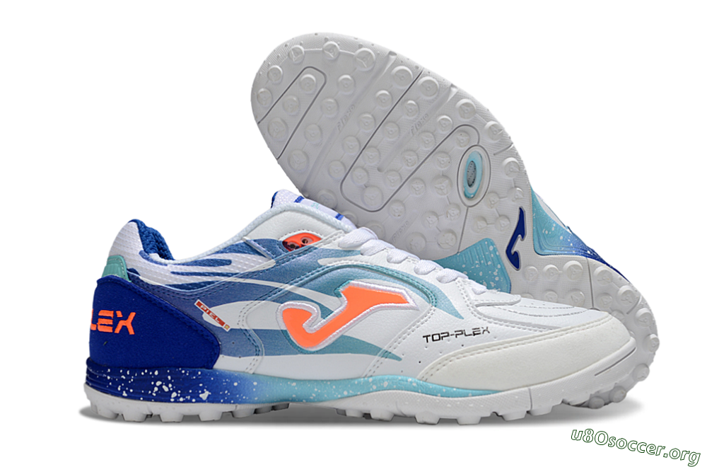 Joma Top Flex TF Football Shoes - White/Jade/Blue 2