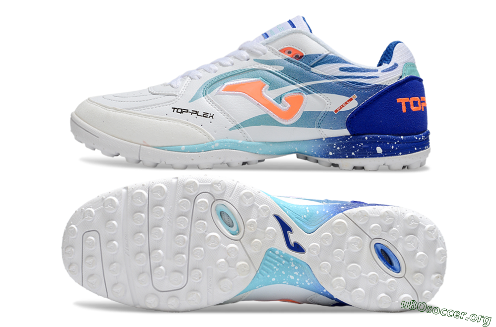 Joma Top Flex TF Football Shoes - White/Jade/Blue 1