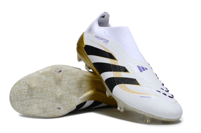 Adidas Predator 25 Elite Laceless FG Football Boots - White/Black/Gold