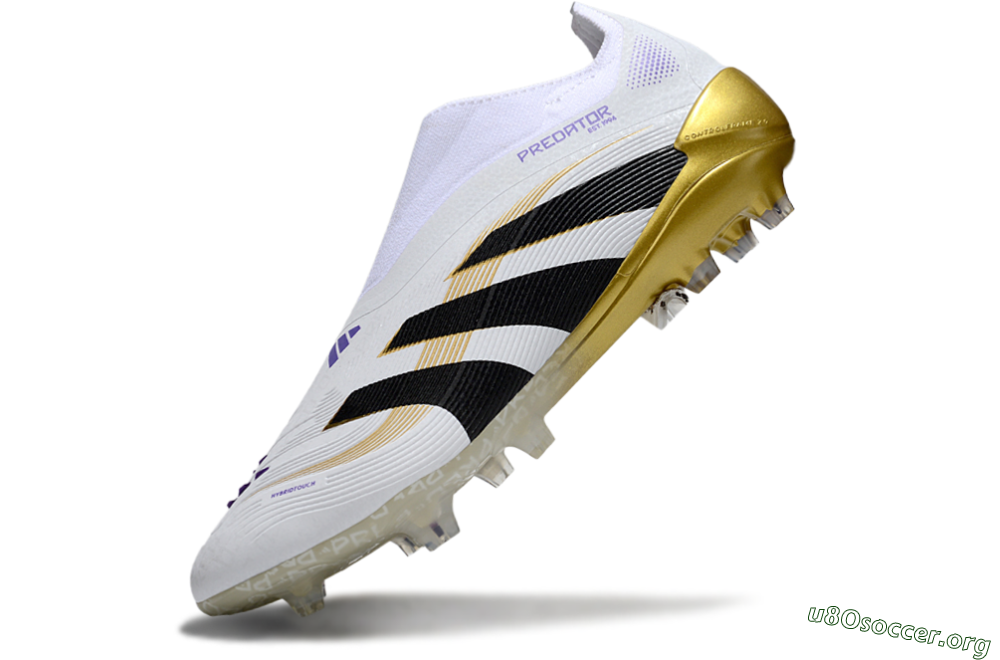 Adidas Predator 25 Elite Laceless FG Football Boots - White/Black/Gold 5