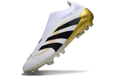 Adidas Predator 25 Elite Laceless FG Football Boots - White/Black/Gold