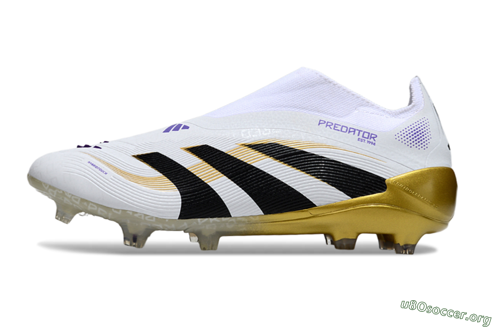 Adidas Predator 25 Elite Laceless FG Football Boots - White/Black/Gold 3