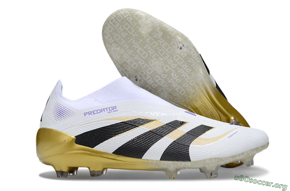 Adidas Predator 25 Elite Laceless FG Football Boots - White/Black/Gold 2