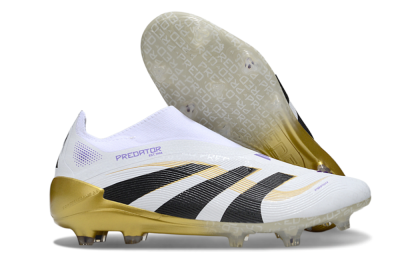 Adidas Predator 25 Elite Laceless FG Football Boots - White/Black/Gold
