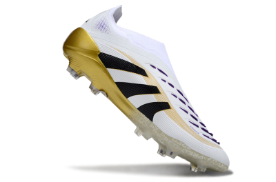 Adidas Predator 25 Elite Laceless FG Football Boots - White/Black/Gold