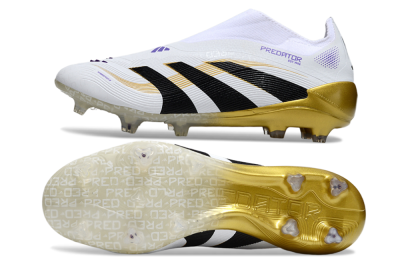 Adidas Predator 25 Elite Laceless FG Football Boots - White/Black/Gold