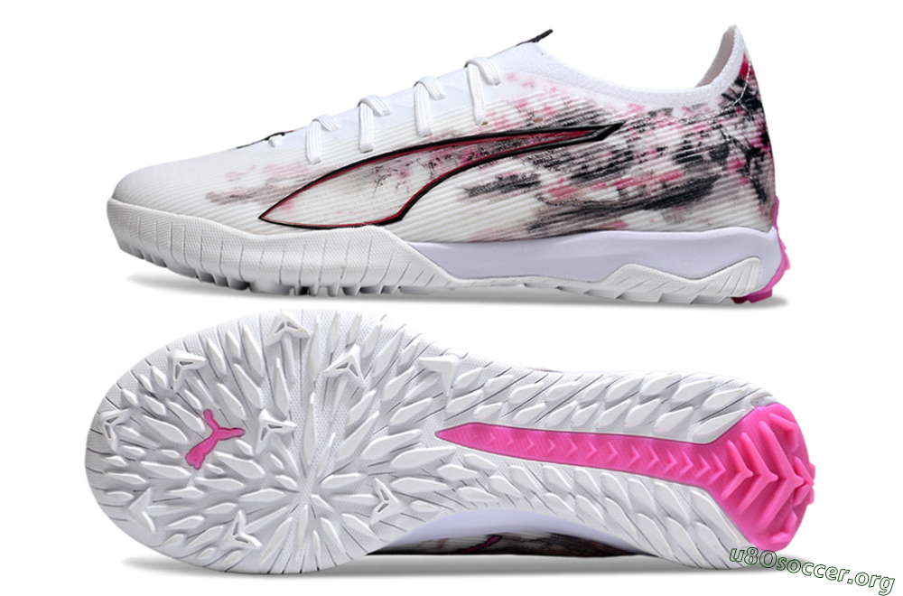 Puma Ultra 5 Ultimate TF Football Shoes - White/Black/Pink 1