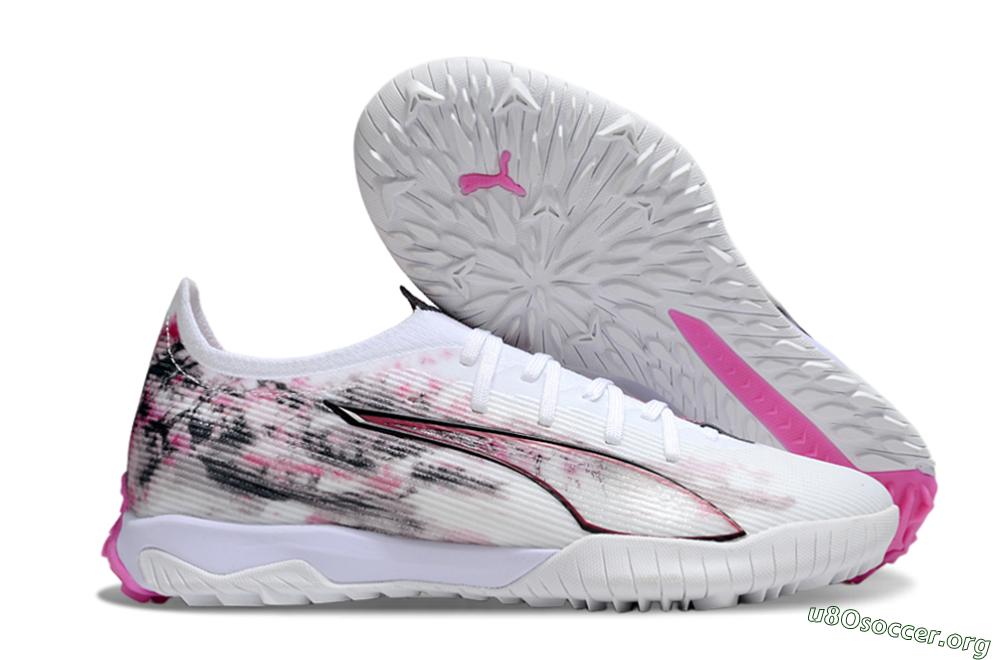 Puma Ultra 5 Ultimate TF Football Shoes - White/Black/Pink 2