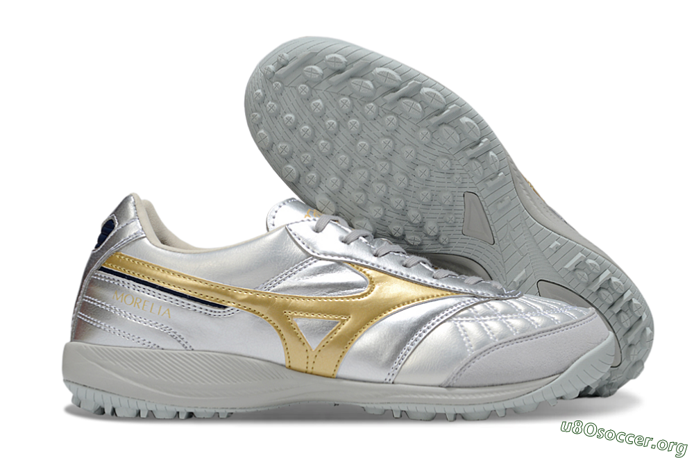 Mizuno Morelia Neo 4 TF Football Shoes - Silver/Gold/Black 2