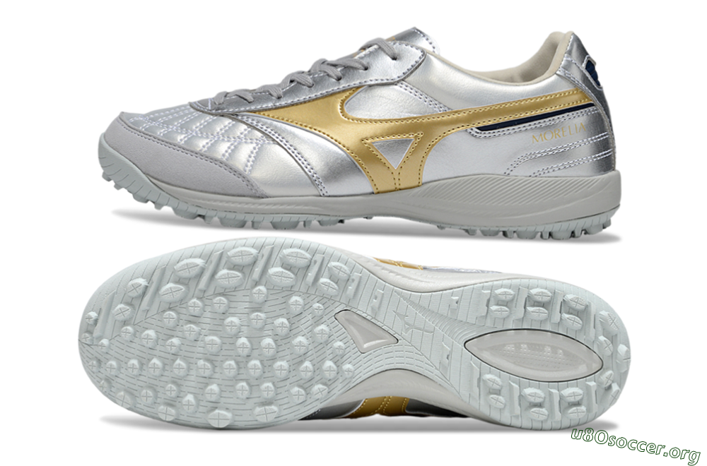 Mizuno Morelia Neo 4 TF Football Shoes - Silver/Gold/Black 1