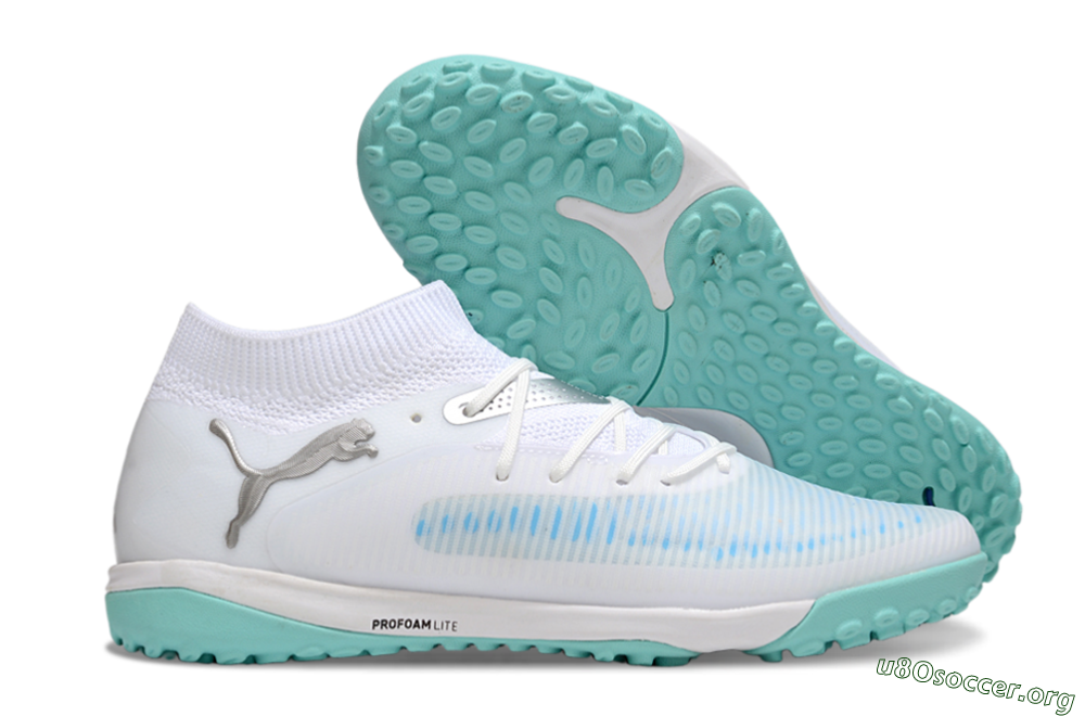Puma Future 8 Ultimate TF Football Shoes - White/Silver/Blue 2
