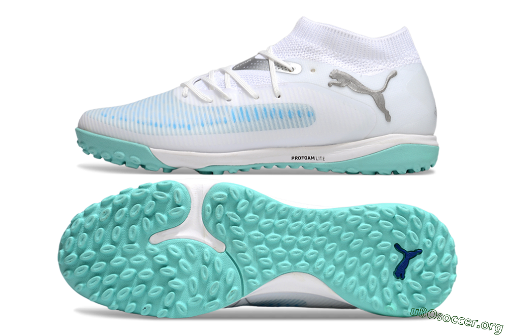 Puma Future 8 Ultimate TF Football Shoes - White/Silver/Blue 1