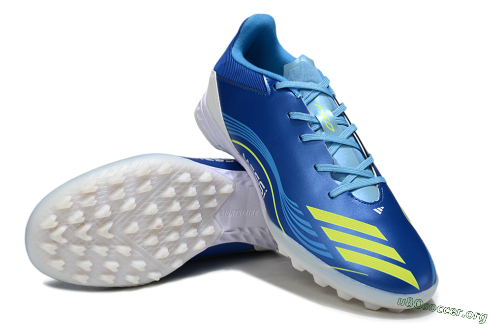 Messi x Adidas F50 Pro TF Football Shoes - Blue/Yellow/White 0