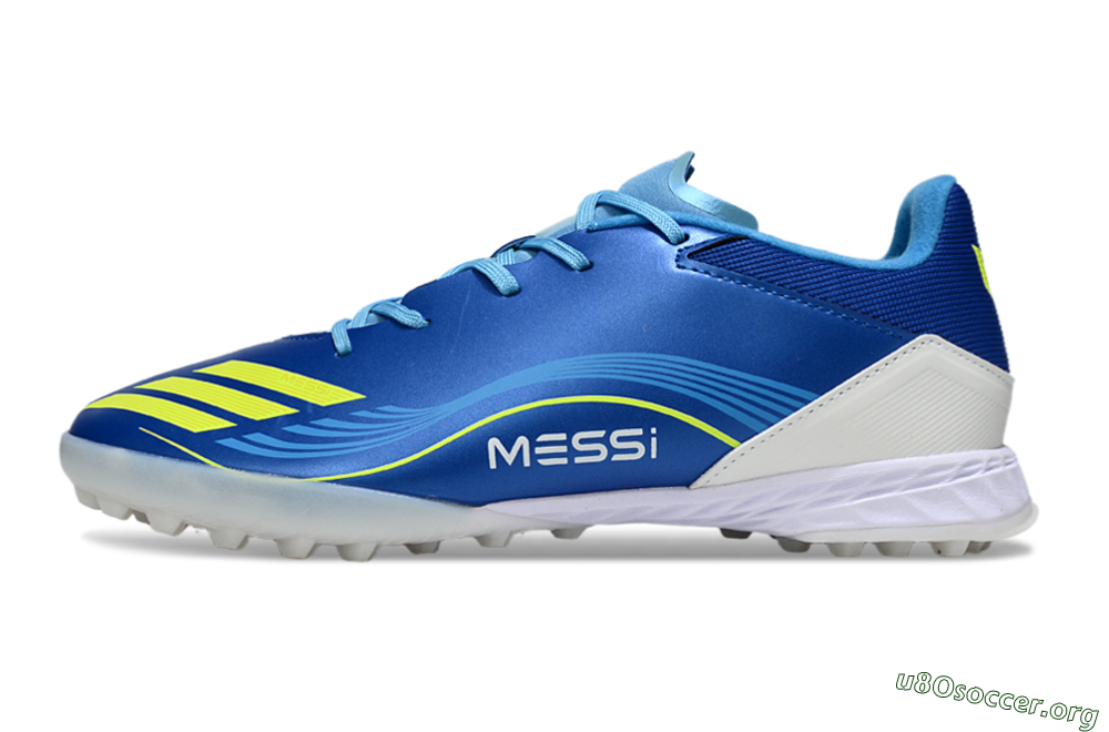 Messi x Adidas F50 Pro TF Football Shoes - Blue/Yellow/White 3