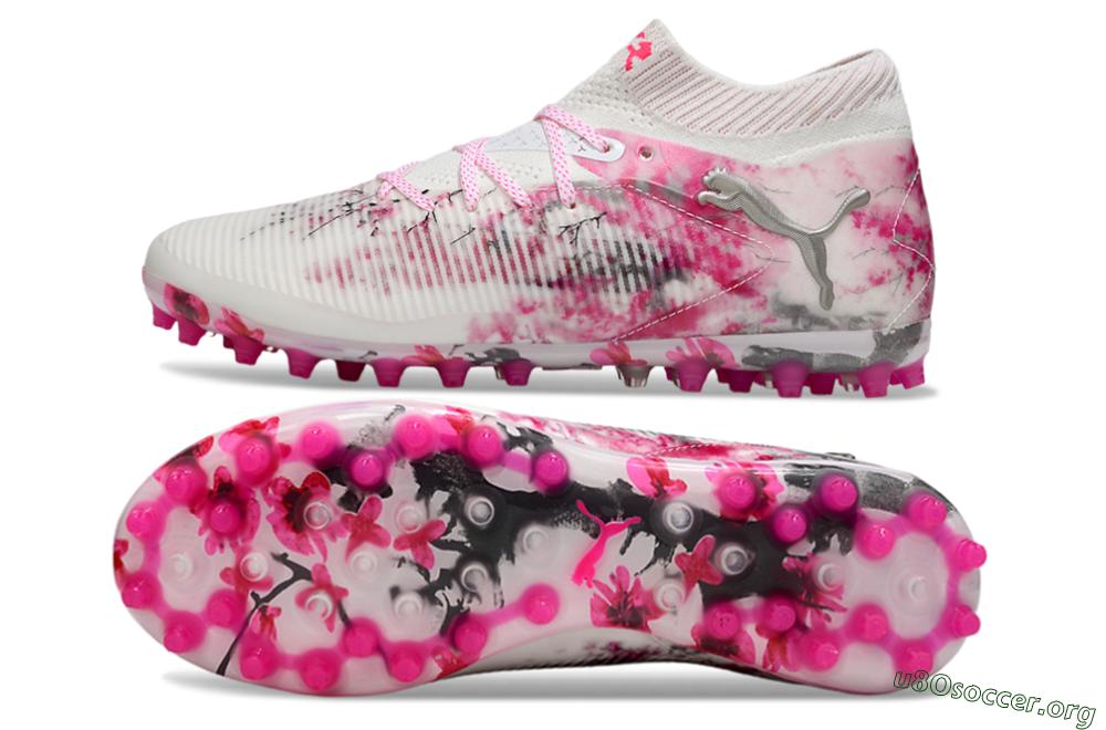 Puma Future 8 Ultimate MG Football Boots - White/Pink/Silver 1