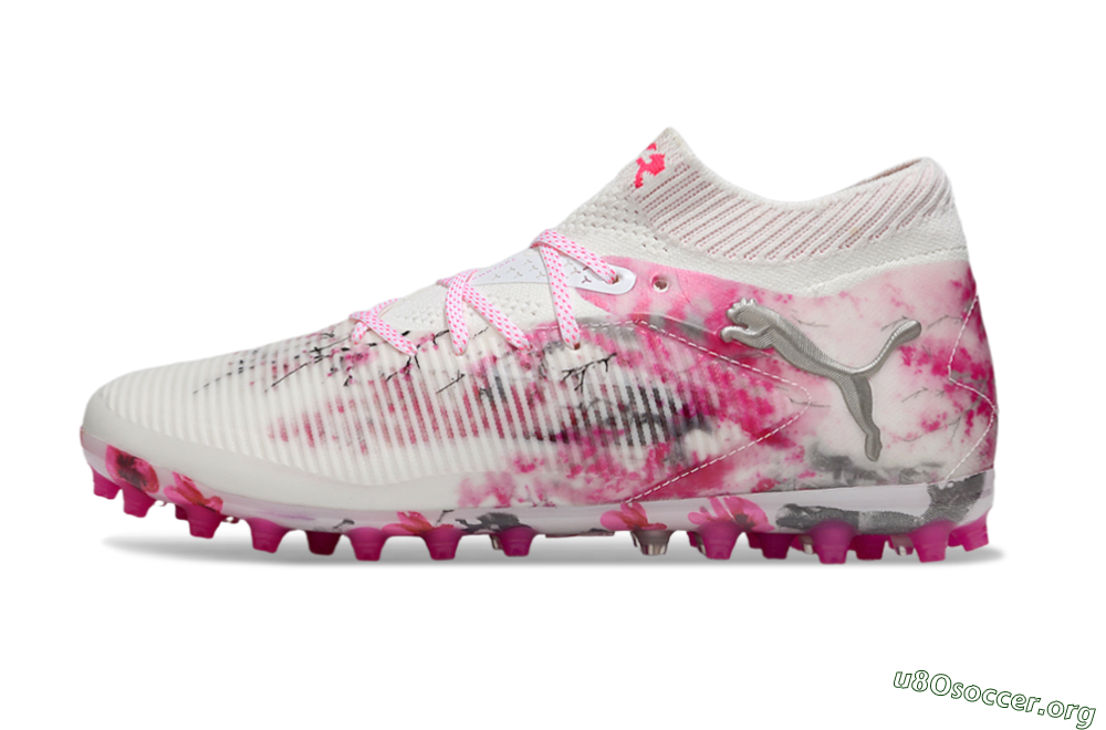 Puma Future 8 Ultimate MG Football Boots - White/Pink/Silver 3