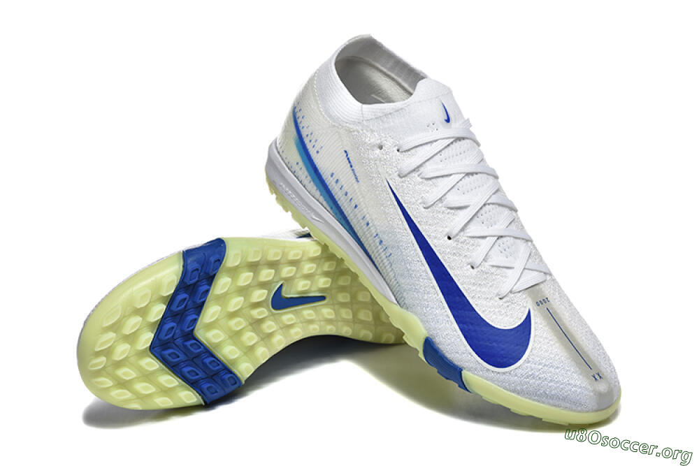 Nike Air Zoom Mercurial Vapor 16 Elite TF Football Shoes - White/Blue/Beige 4