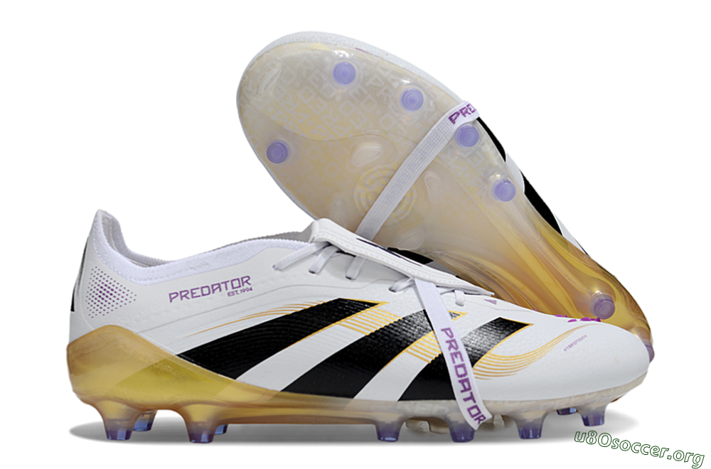 Adidas Predator 25 Elite Foldover Tongue AG Football Boots - White/Black/Gold 2
