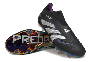 Adidas Predator 25 Elite Laceless FG Football Boots - Black/Silver/Blue