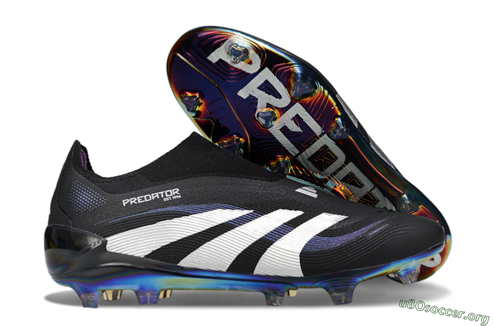 Adidas Predator 25 Elite Laceless FG Football Boots - Black/Silver/Blue 2
